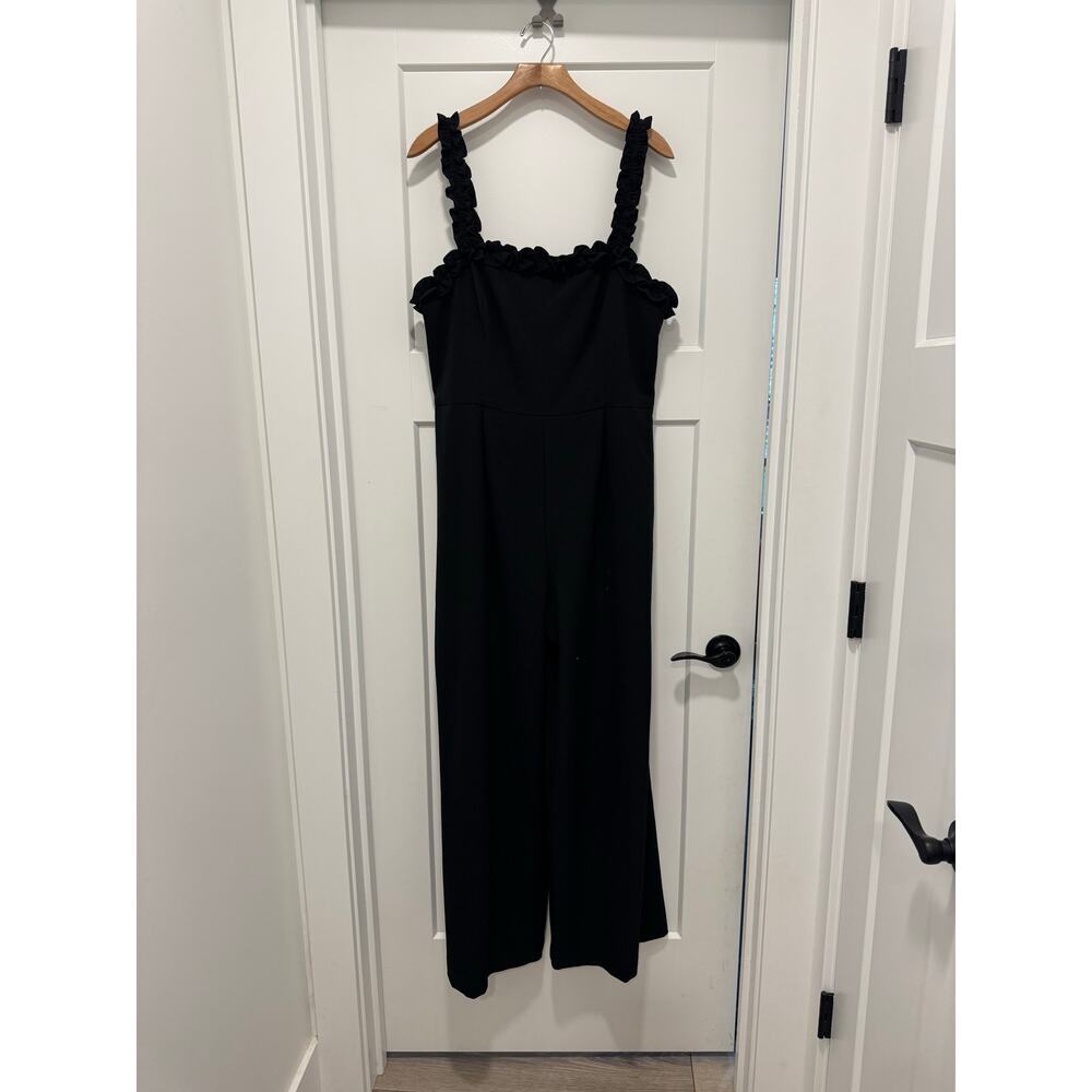 CHELSEA28 Black Ruffle Trim Square Neck Pocket Crepe Pant Jumpsuit 14 Nordstrom - Picture 4 of 9